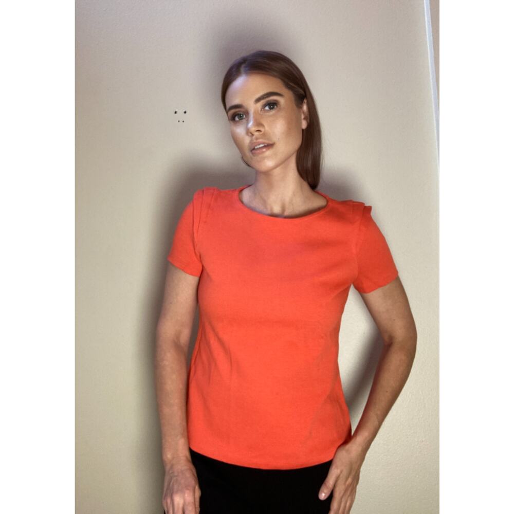 Zara Bright Orange Short Sleeve Top ~ Stretch & Shoulder Detail ~ Size L